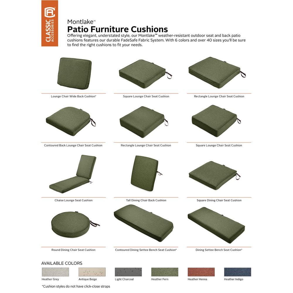 Heather Fern Green Water-Resistant Square Outdoor Seat Cushion