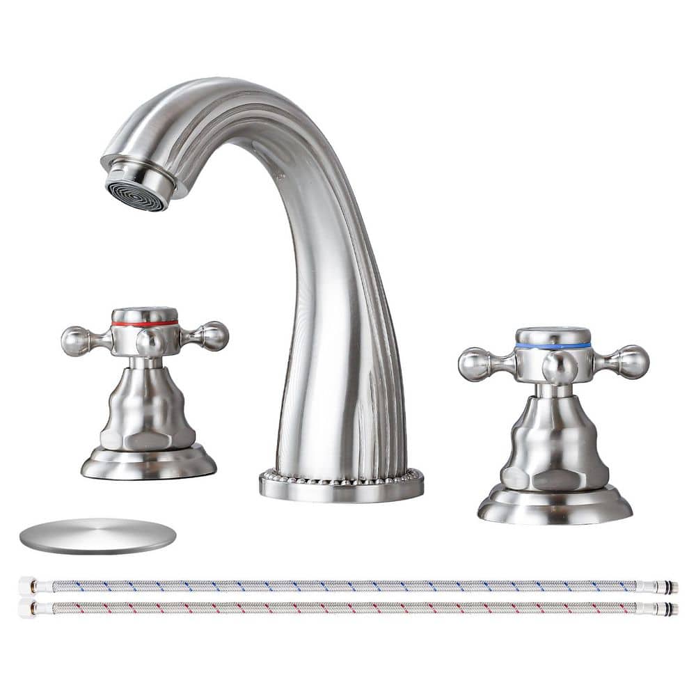 Double Handles 8 in. Widespread Bathroom Faucet 3-Hole Sink Faucet with Pop-Up Drain in Brushed Nickel price history on PriceWatchPro