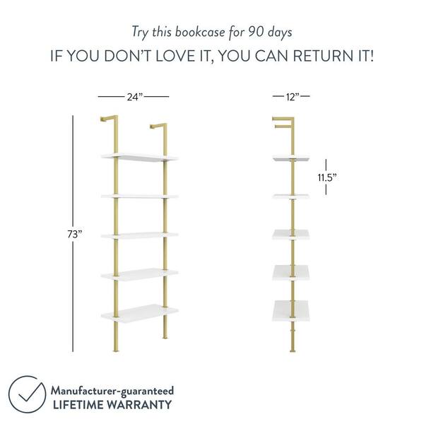 5 Shelf Ladder Bookcase Or Bookshelf, Nathan James Theo 5 Shelf Ladder Bookcase White