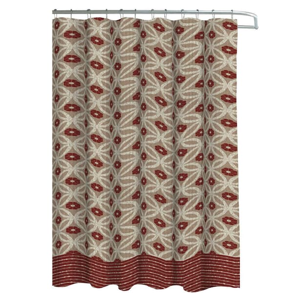 Creative Home Ideas Oxford Weave Textured 70 in. W x 72 in. L Shower Curtain with Metal Roller Hooks in Hartford Barn/Linen