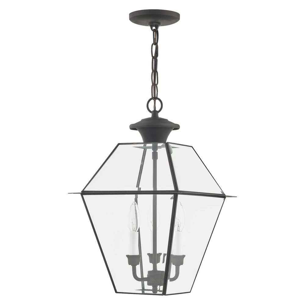 Charcoal Brushed Nickel 3-Light Outdoor Island Pendant with Clear Beveled Glass