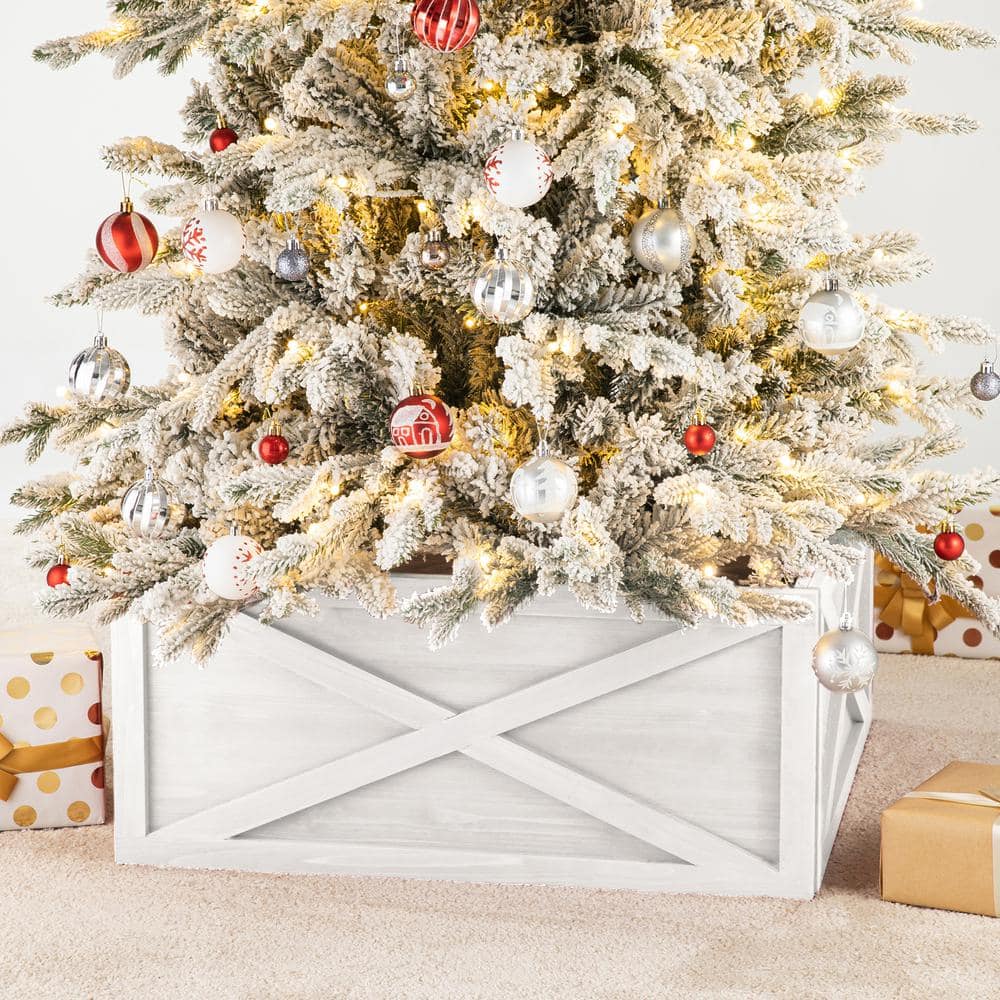 26" White Washed Wooden Christmas Tree Collar