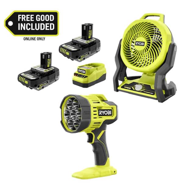 ONE+ 18V Cordless Hybrid 7.5 in. Fan Kit w/ (2) 2Ah Batteries, Charger, w/ FREE ONE+ 18V Cordless LED Spotlight