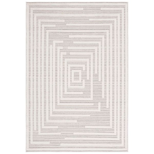 Elmhurst 9 ft. x 12 ft. Ivory/Gray High-Low Geometric Striped Area Rug