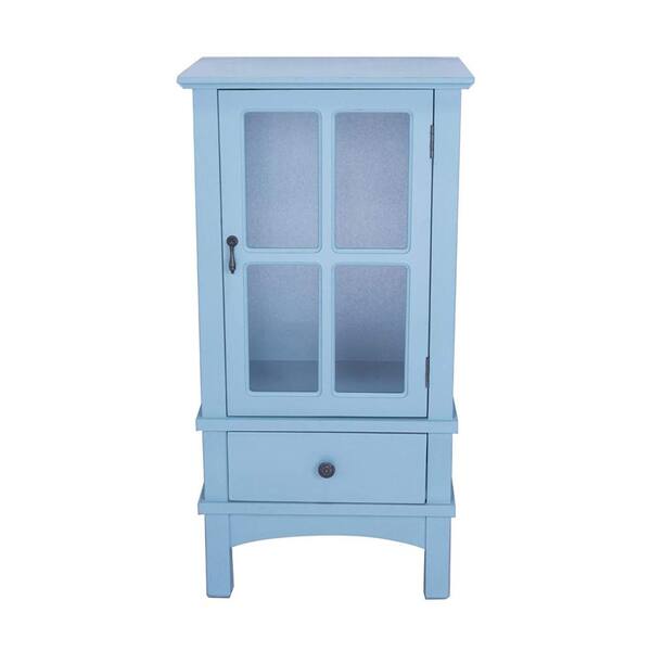 HomeRoots Shelly Assembled Aqua Wood 18 in. x 18 in. x 36 in. Glass Accent Cabinet with a Door