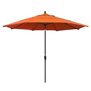 11 ft. Bronze Aluminum Market Patio Umbrella with Auto-Tilt Crank Lift in Tangerine Sunbrella