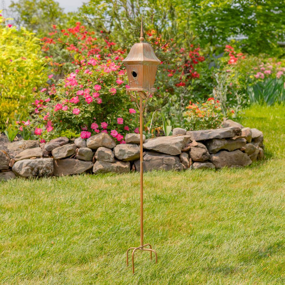65.5" Tall Antique Copper Iron Birdhouse Stake