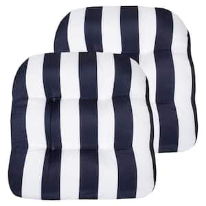 19 in. x 19 in. x 5 in. Havana Tufted Chair Cushion Round U-Shaped Navy Blue/White (Set of 2)