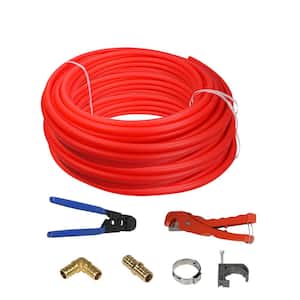 1/2 in. x 1000 ft. PEX Tubing Plumbing Kit with Crimper, Cutter Tools Barb Elbow Straight Coupling and Plug, Full Strap
