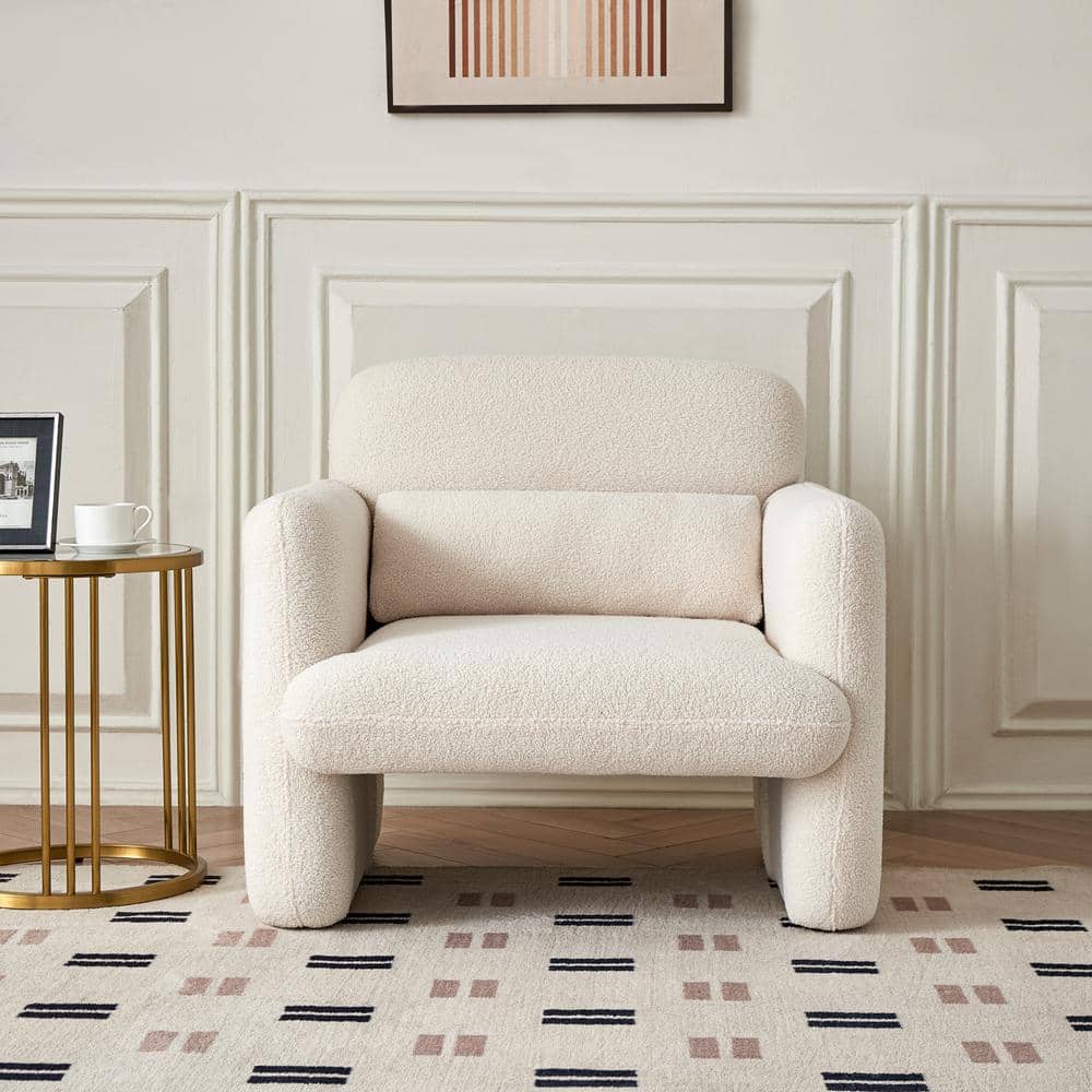 34 in. Beige Modern Arm Chair Single Sofa with Support Pillow for Apartment