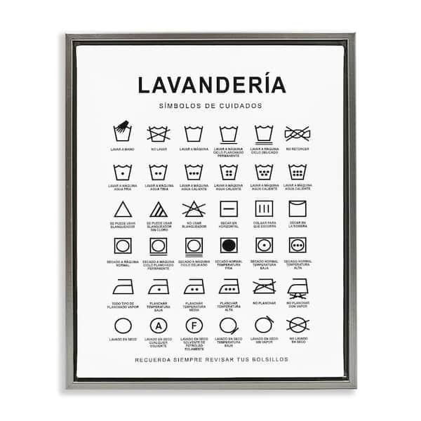 Stupell Industries Lavanderia Symbol Guide White by Lettered and Lined Gray Floater Frame Typography Graphic Art Print 21 in. x 17 in.