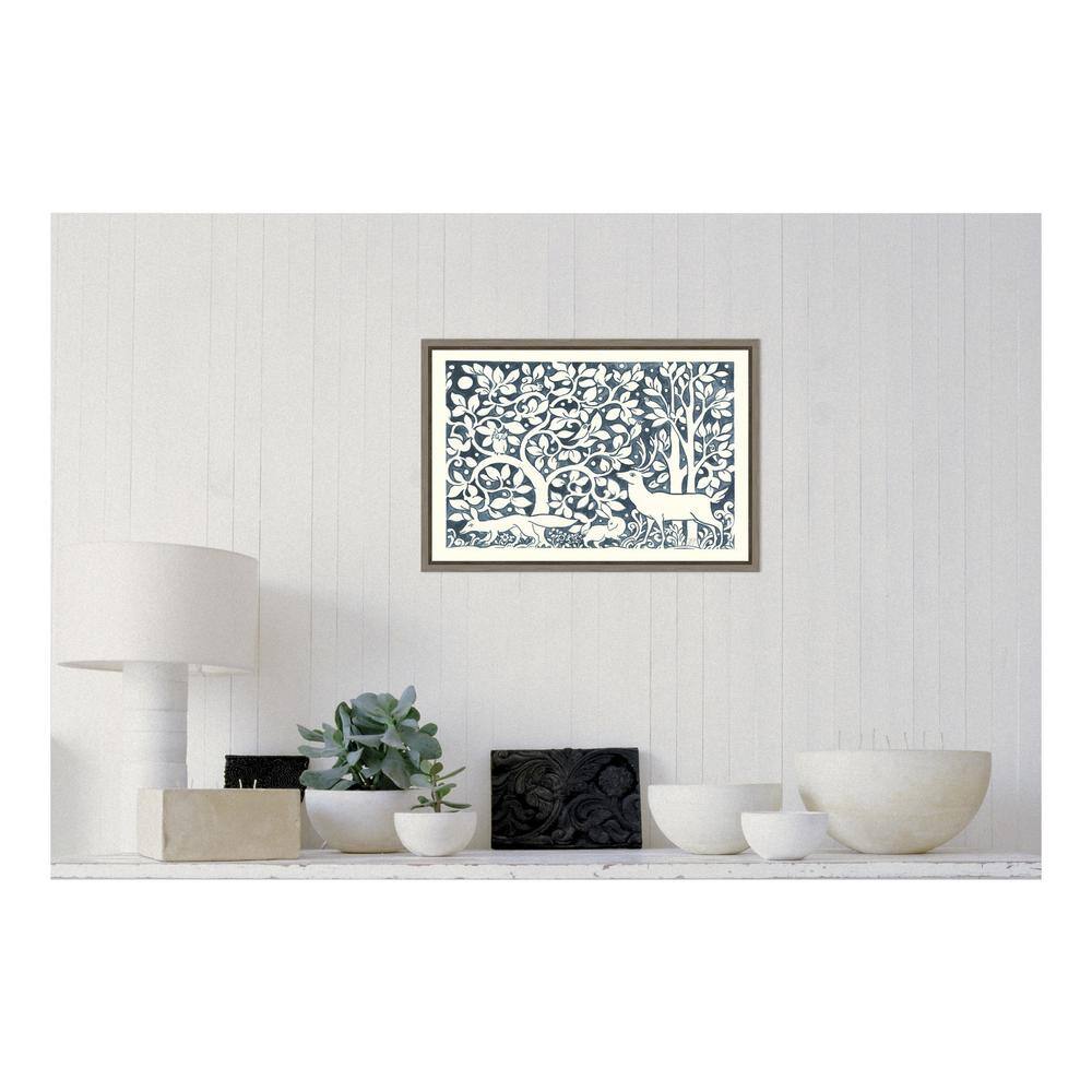 Graywash Framed Navy and White Botanic-Inspired Canvas Print