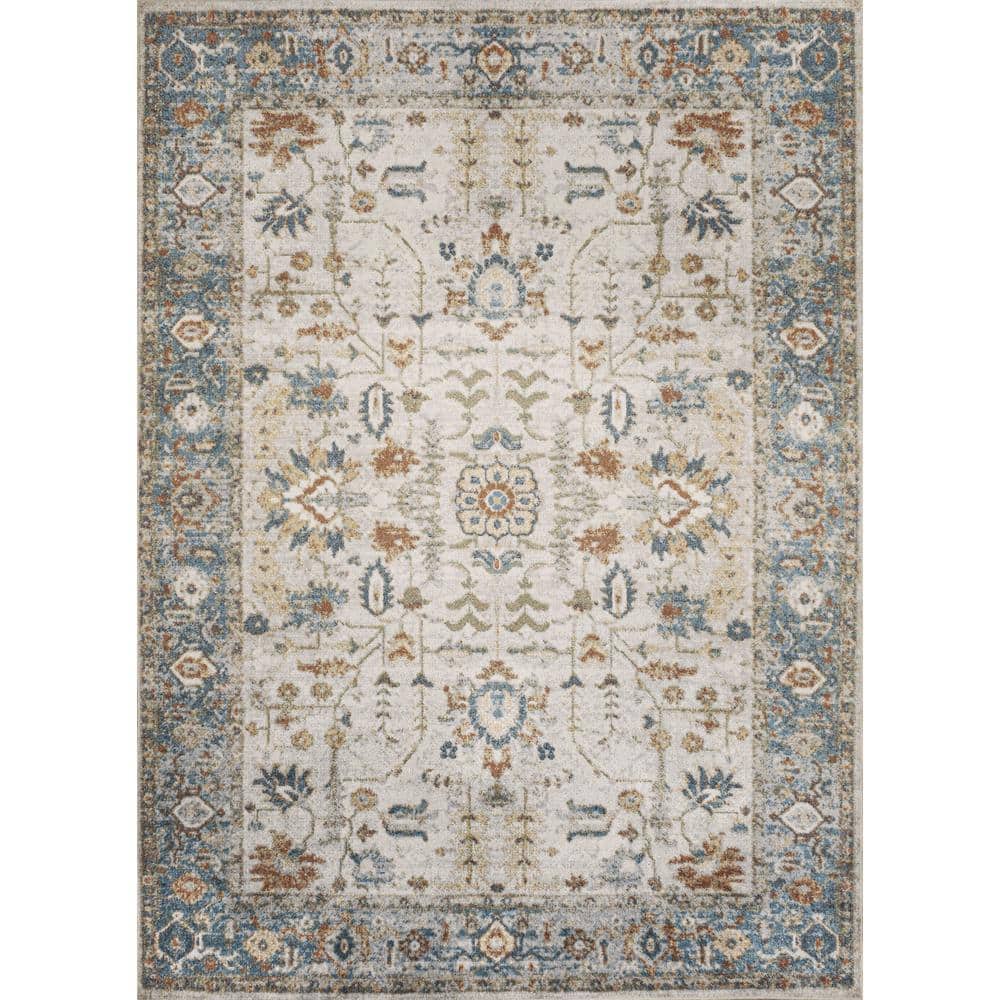 Hiero Cream and Terra Persian Border Low-Pile Washable Rug