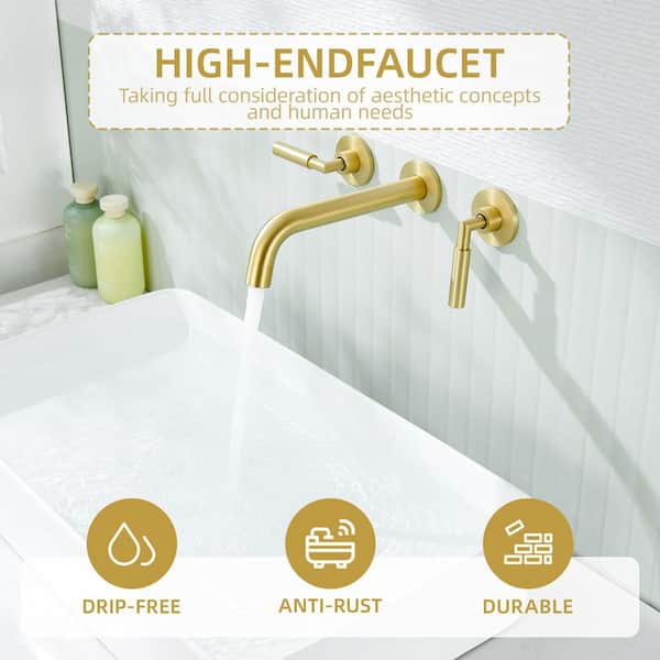 Double handle Bathroom Faucet in Brushed Gold