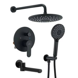 3-Spray Patterns with 2.5 GPM 10 in. Round Tub Wall Mount Dual Shower Heads in Spot Resist Matte Black