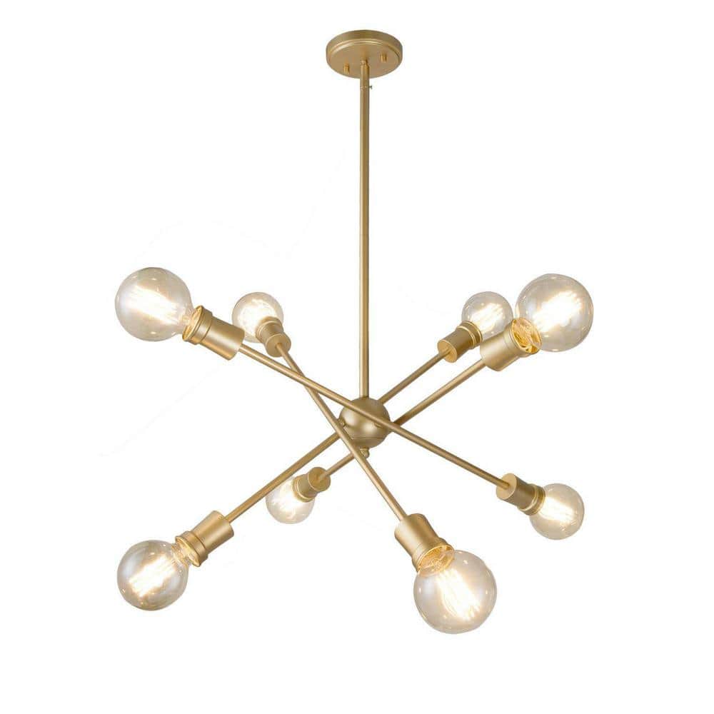 8-Light Gold Modern Sputnik Chandelier for Living Room, Kitchen, Bedroom wi