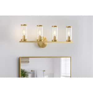 Loveland 25 in. 4-Light Brass Bathroom Vanity Light Fixture with Clear Glass Shades
