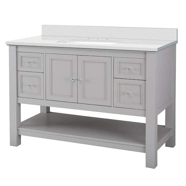 49 in. W x 22 in. D Engineered Marble Vanity Top in Snowstorm with White Single Trough Sink 49 in. W x 22 in. D Engineered Marble Vanity Top in Snowstorm with White Single Trough Sink