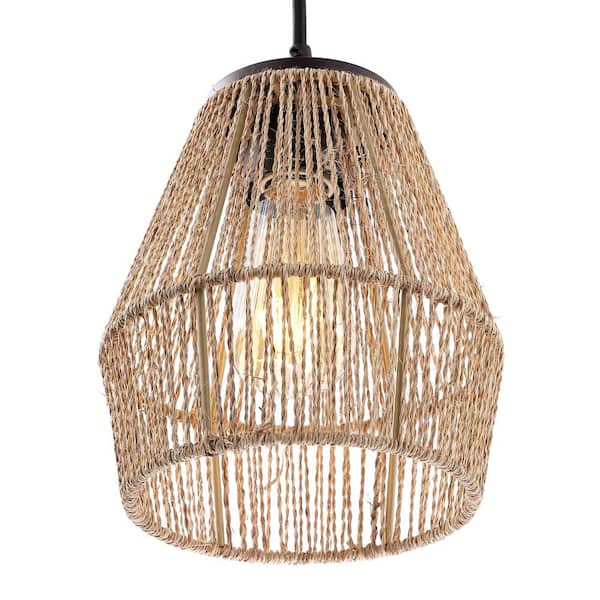 JONATHAN Y Ibiza 40-Watt 3-Light Oil Rubbed Bronze Bohemian Pendant Light  with Seagrass Shade and LED Bulbs Included JYL1124A - The Home Depot