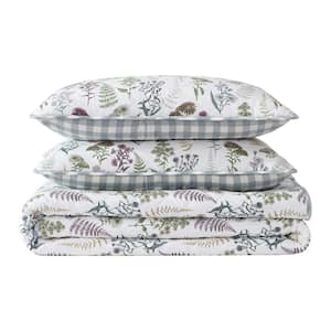 Flower Field Green 2-Piece Twin Cotton Quilt-Sham Set