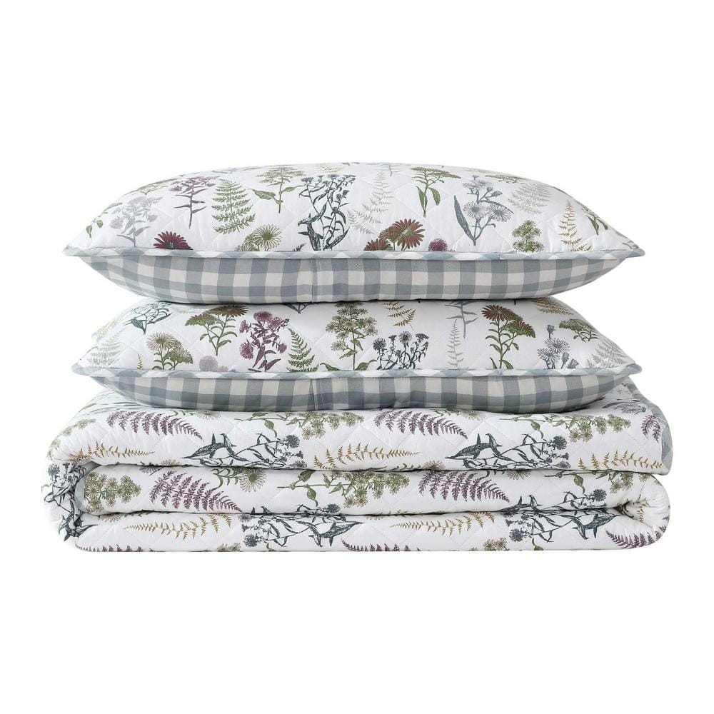 Eddie Bauer Flower Field Green 3-Piece King Cotton Quilt-Sham Set