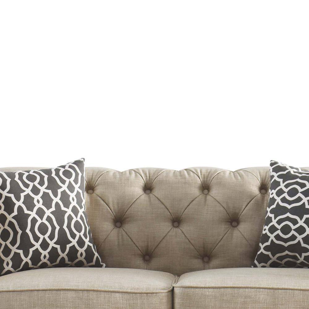 Beige Linen Tufted Loveseat with Nailhead Trim