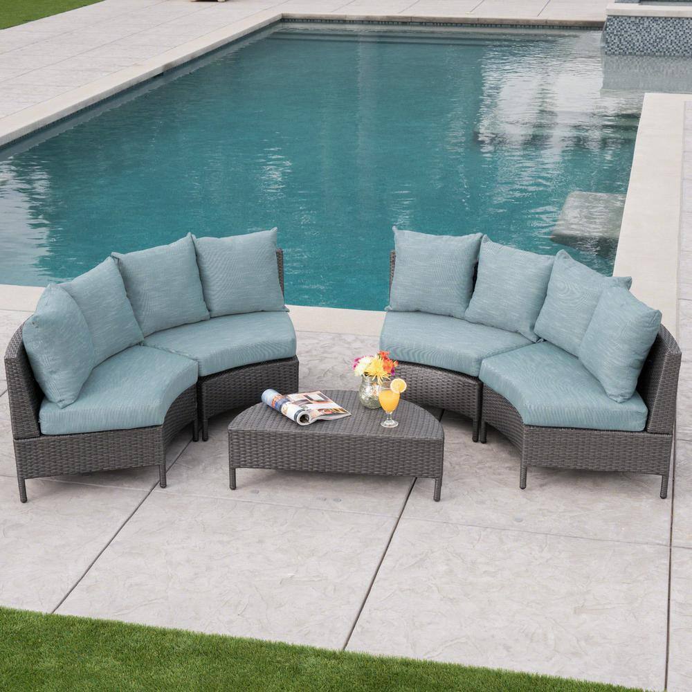 Noble House 5-piece Wicker Patio Sectional Seating Set With Teal 