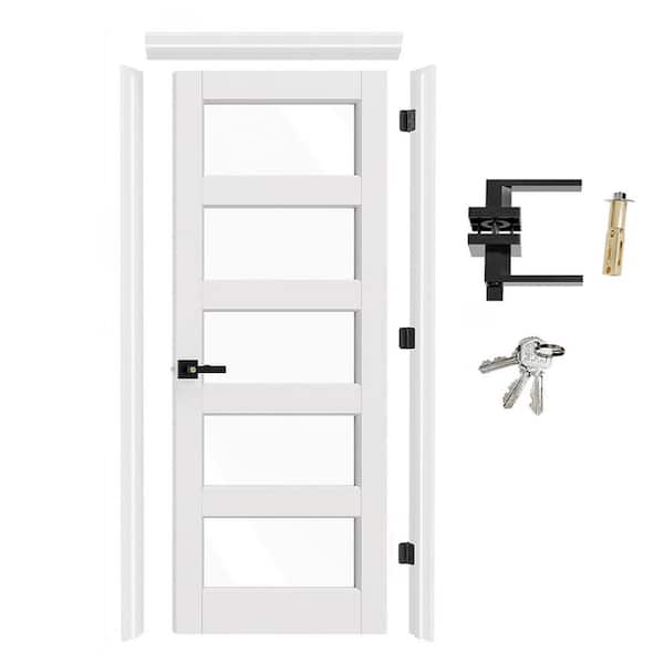 TENONER 30 in. x 80 in. T-shape Panel Wood Bedroom Door with Door
