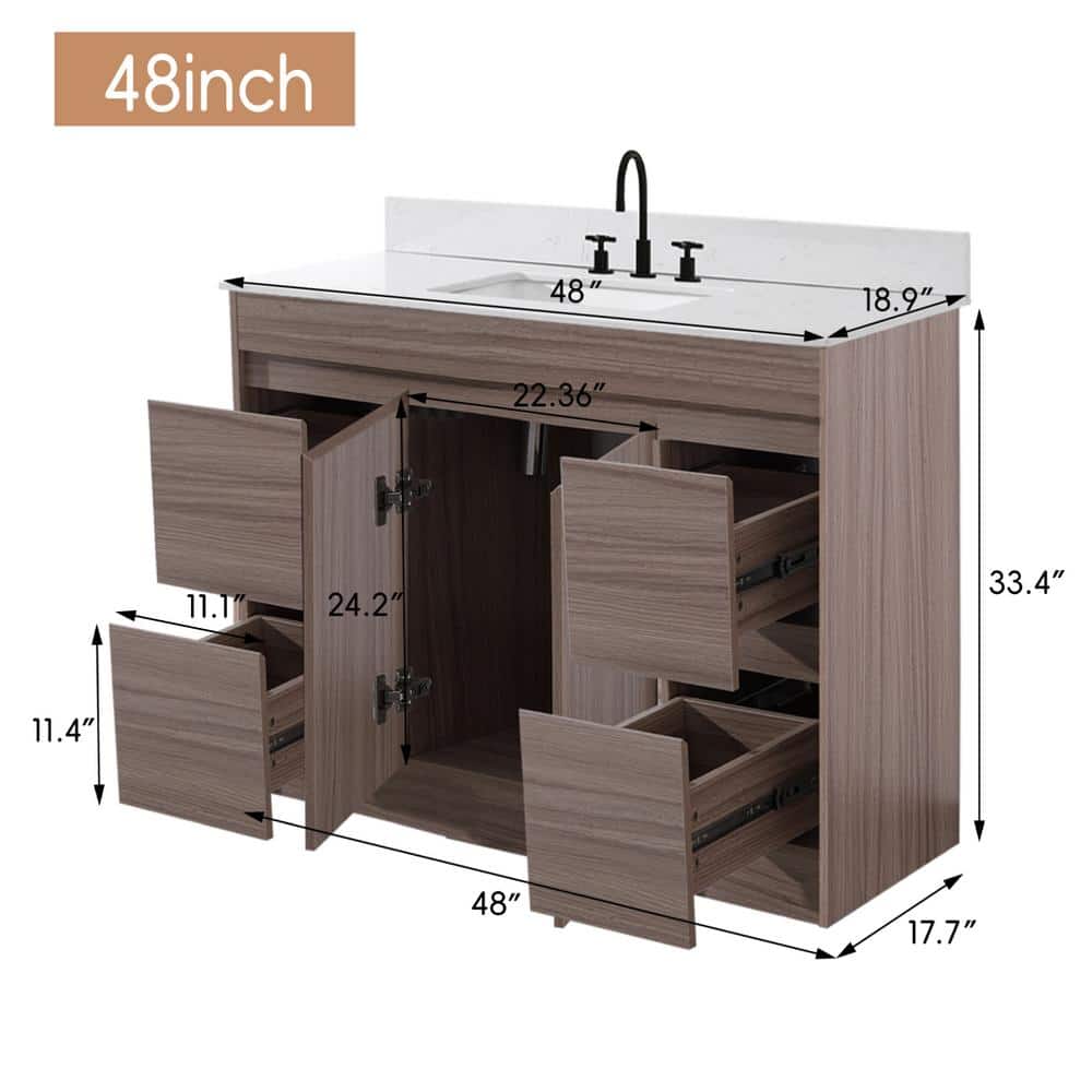 Modern 48 in. One Sink Freestanding Walnut Color Bath Vanity with White Eng