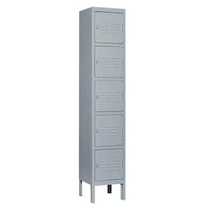 12 in. W x 65.9 in. H x 12 in. D Metal Storage Locker, Suitable for schools, Freestanding Cabinet with 5-Door in gray