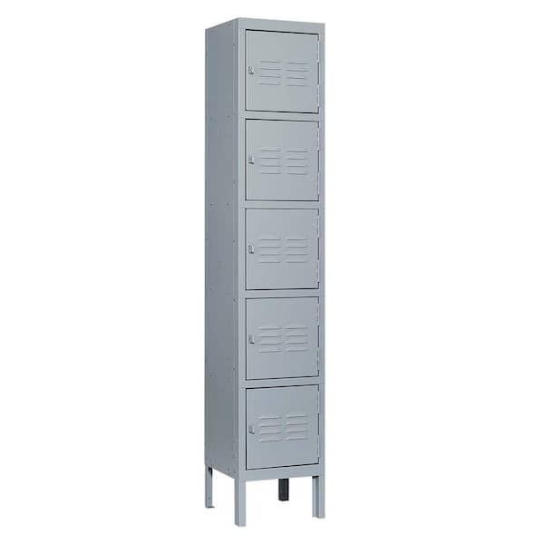 Hephastu 12 in. W x 65.9 in. H x 12 in. D Metal Storage Locker, Suitable for schools, Freestanding Cabinet with 5-Door in gray