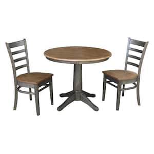 Olivia 3-Piece 36 in. Hickory/Coal Round Solid Wood Dining Set with Emily Chairs