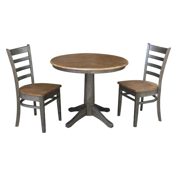 International Concepts Olivia 3-Piece 36 in. Hickory/Coal Round Solid Wood Dining Set with Emily Chairs