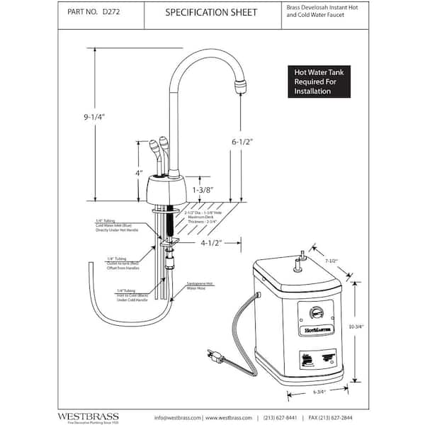 Westinghouse Instant Hot Water Dispenser with Polished Chrome Dual Handle Faucet 41-wh-1500-f560-ch, Size: 2.5 qt