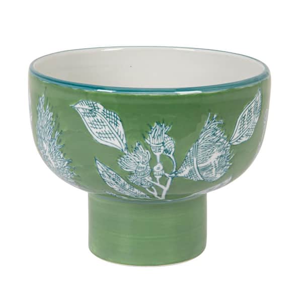 82 fl. oz. Lilia Green Stoneware Pedestal Bowl