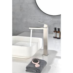 Deck-Mounted Single Handle Single Hole Bathroom Faucet in Brushed Nickel