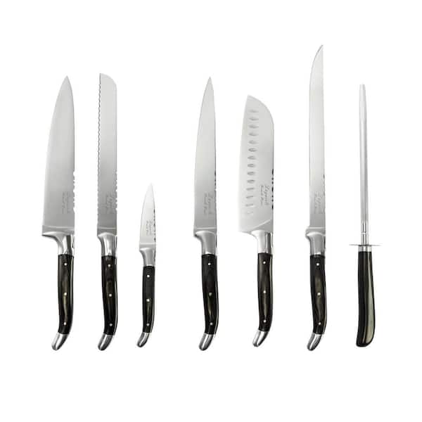 7-Piece Connoisseur Laguiole Black Pakkawood Kitchen Knife Set with Knife Sharpener