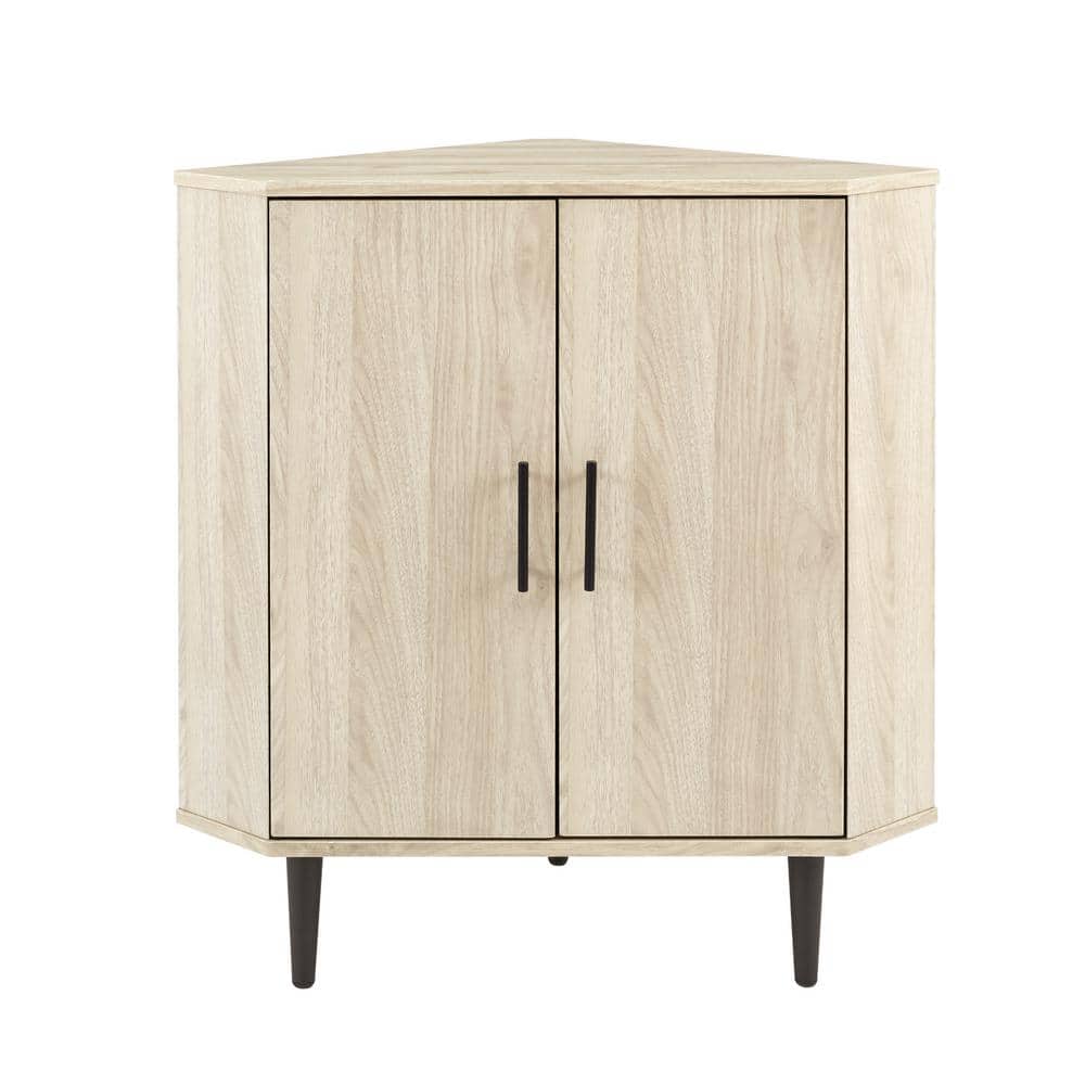 Contemporary Birch and Walnut Corner Accent Cabinet with Adjustable Shelving