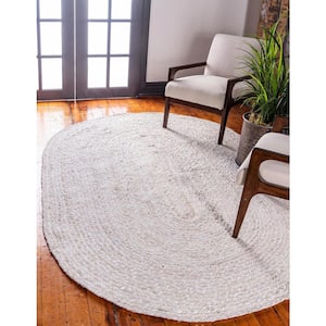 Braided Chindi Ivory 5 ft. x 8 ft. Oval Area Rug