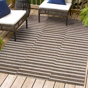 Sukie Modern Offset Stripe Brown/Beige 3 ft. x 5 ft. Indoor/Outdoor Area Rug