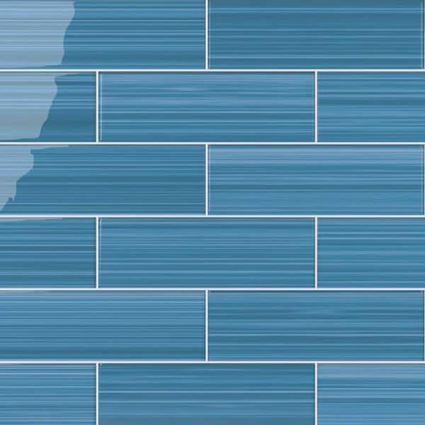Bodesi Hand Painted Rectangular 4 in. x 12 in. Astoria Blue 60 Glass tile (10 sq. ft./per Case)