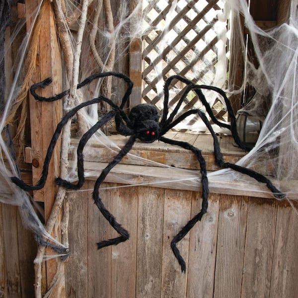 98 1/2 in. Large Poseable Hairy Black Spider Halloween Decoration