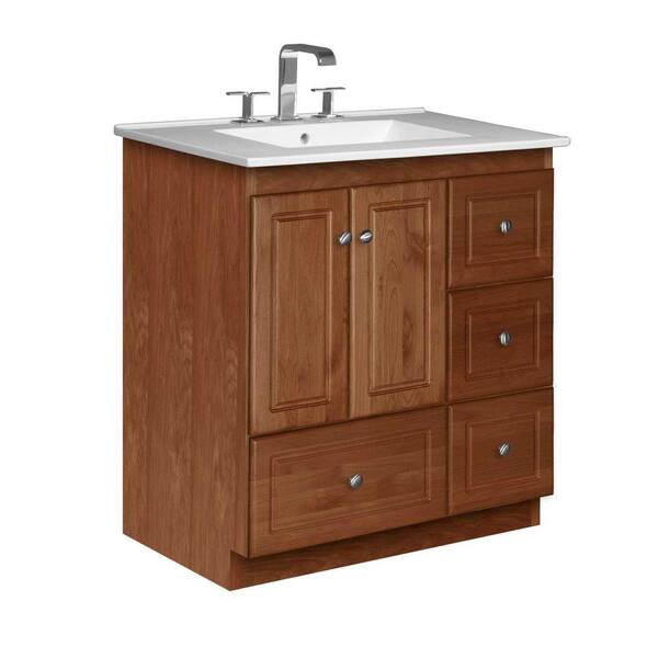 Simplicity by Strasser Ultraline 31 in. W x 22 in. D x 35 in. H Vanity with Right Drawers in Med Alder with Vanity Top in White