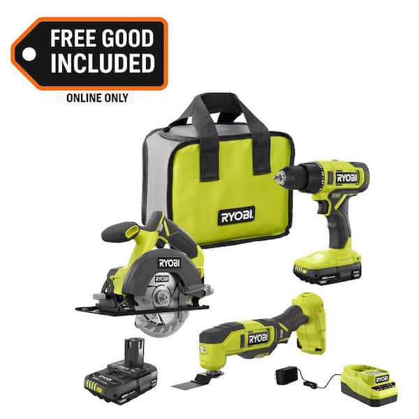 ONE  18V Cordless 2 Tool Combo Kit w/ Drill/Driver, Circular Saw,  Multi Tool, 2  1.5 Ah Batteries, & Charger