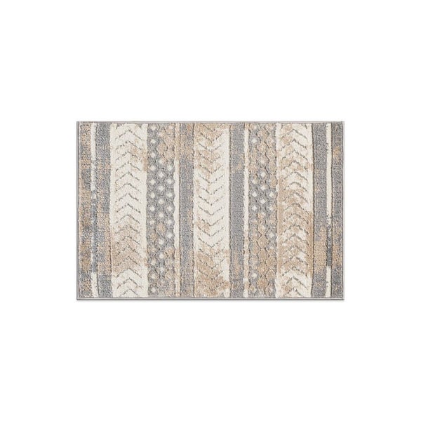 Distressed Geometric Beige 2 ft. 7 in. x 4 ft. Indoor/Outdoor Area Rug
