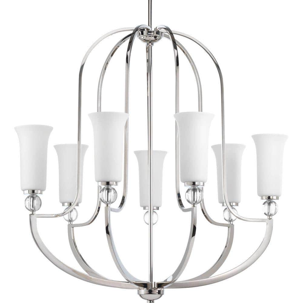 Elina Polished Nickel 7-Light Chandelier with Opal Glass Shades