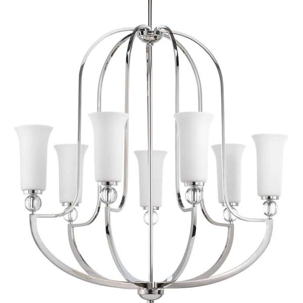 Progress Lighting Elina Collection 7-Light Polished Nickel Chandelier with Opal Glass