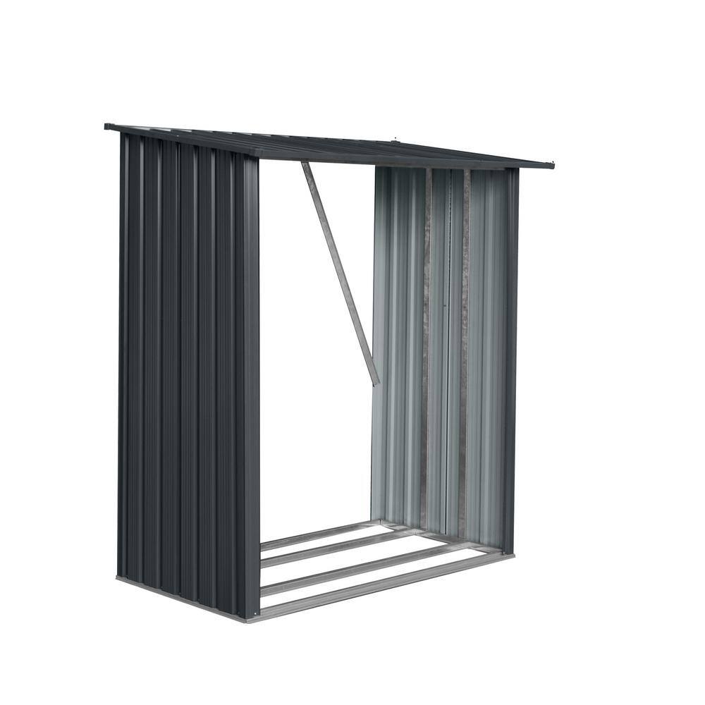Black 5 ft. W x 3 ft. D Outdoor Metal Shed, Open Firewood Rack for Firewood