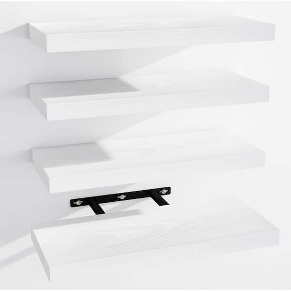 Unbranded 15 in. W x 6 in. D Matte White Wood Floating Shelves for Wall(Set of 4), Wall Mounted Decorative Wall Shelf