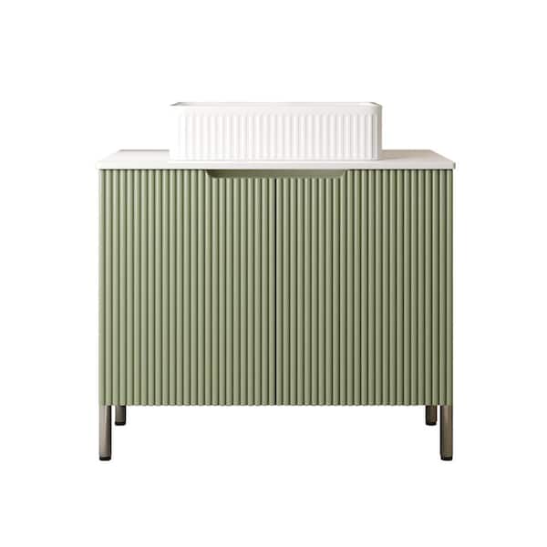 30 in. W Single Sink Freestanding Bath Vanity in Light Green with White Ceramic Top